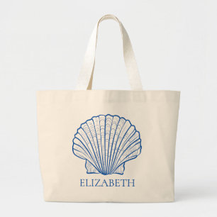 Bolsa Tote Grande Fim de semana da Coastal Blue Seashell Personalise
