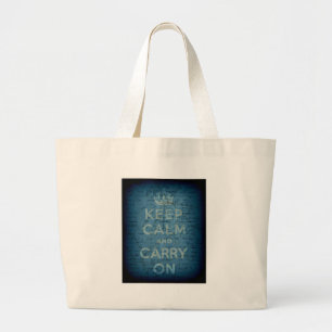 Bolsa Tote Grande Fique calmo e continue com a arte digital azul ver