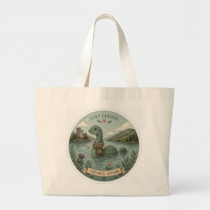 Bolsa Tote Grande Fique Curioso Cryptid Aconchegante Nessie Monstro