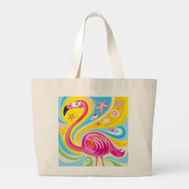 Bolsa Tote Grande Flamingo Rosa com Estrela do Mar