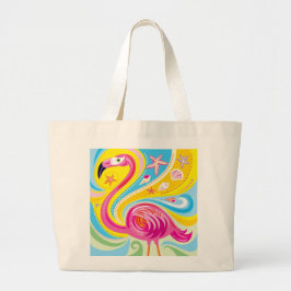 Bolsa Tote Grande Flamingo Rosa com Estrela do Mar