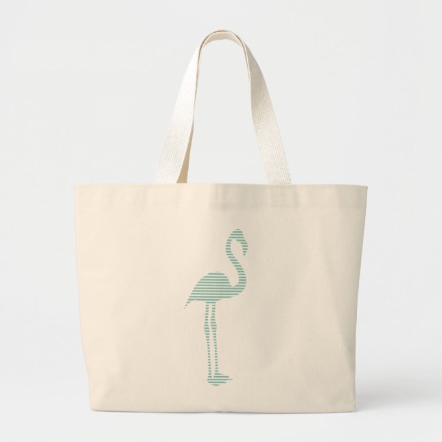 Bolsa Tote Grande Flamingo - tiras - azul e branco (Frente)
