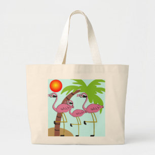 Bolsa Tote Grande Flamingos e presentes cor-de-rosa da palmeira