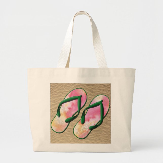 Bolsa Tote Grande Flip Flops in pink and green (Frente)