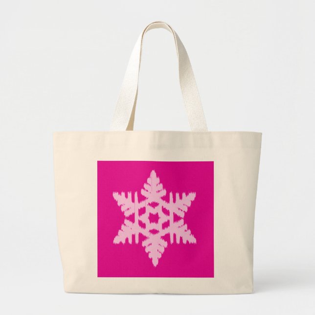 Bolsa Tote Grande Floco de Neve Ikat - Fuchsia e rosa gelo (Frente)