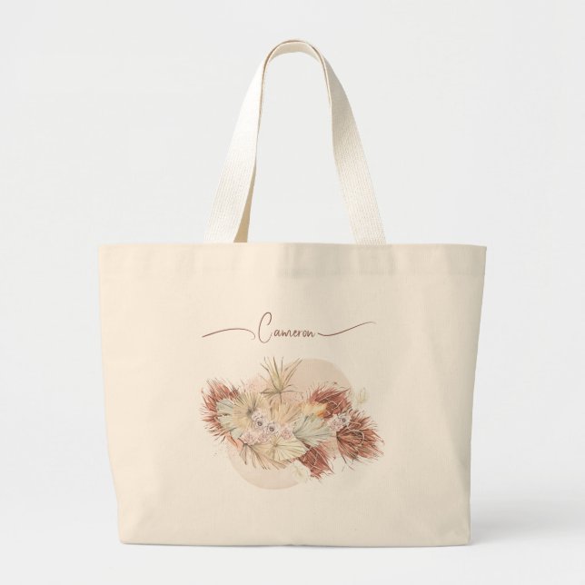 Bolsa Tote Grande Flor de aquarela tropical seca Personalizada (Frente)