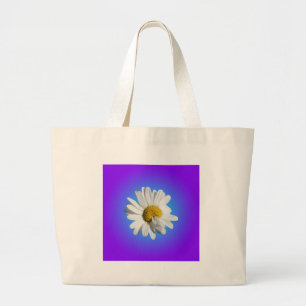 Bolsa Tote Grande Flor de Margarida Branca Gradiente Azul Roxo