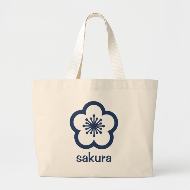 Bolsa Tote Grande Flor de Sakura Azul Marinho (Frente)