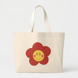Bolsa Tote Grande Flor Desenho Fofo Sorriso Estética Retrô Face Feli