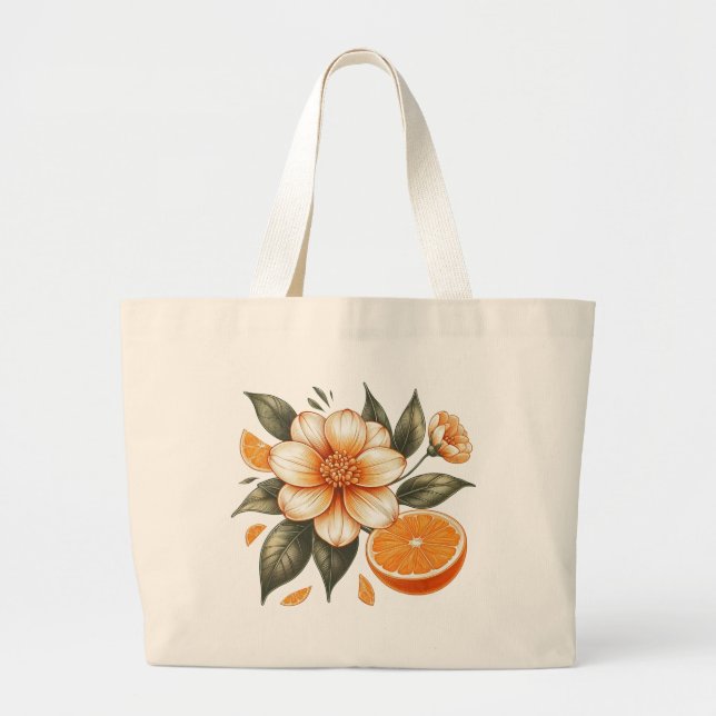Bolsa Tote Grande Flor Laranja ouro com laranja (Frente)
