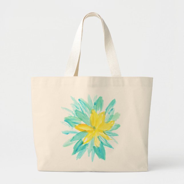 Bolsa Tote Grande flor pintado mão (Frente)