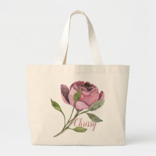 Bolsa Tote Grande Flor Rosa Grande com Nome