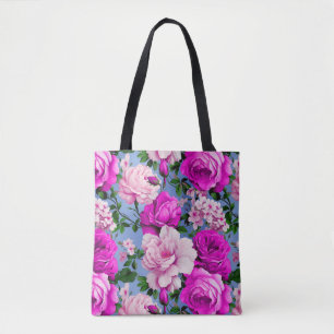 Bolsa Tote Grande Flor Rosa Roxa Retro