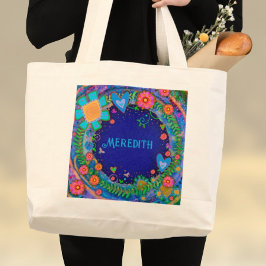 Bolsa Tote Grande Floral Azul Inspirividade Tote Bag