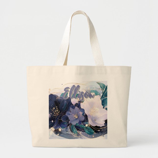 Bolsa Tote Grande Floral Escuro Elegante (Frente)