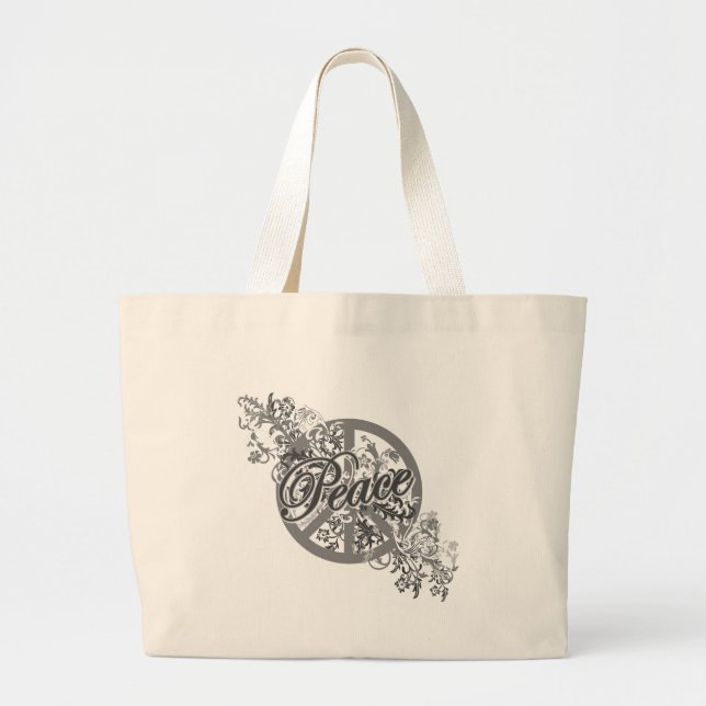 Bolsa Tote Grande Floral filigrana do sinal de paz (Frente)