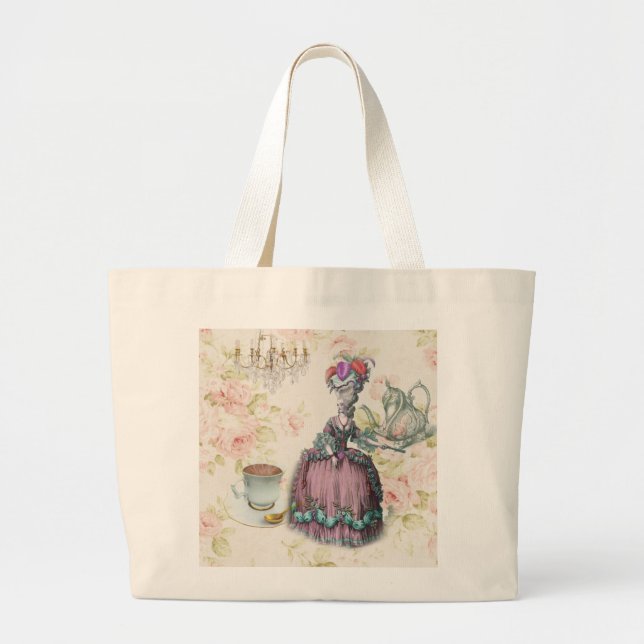 Bolsa Tote Grande Floral francês Paris Tea Party Marie Antoinette (Frente)