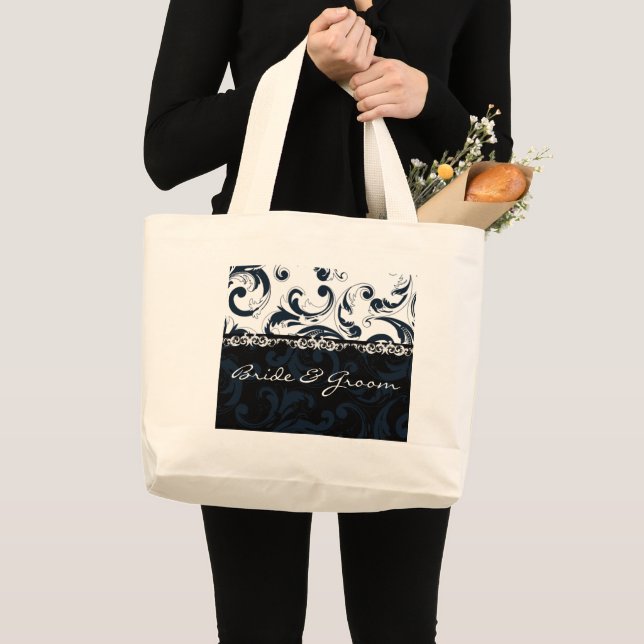 Bolsa Tote Grande Floral Preto e Branco (Frente (produto))