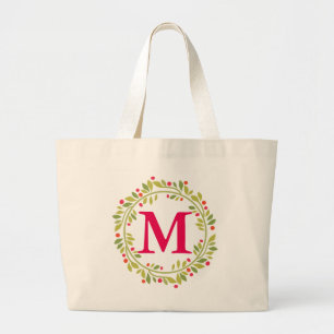 Bolsa Tote Grande Floral Wreath Bride Monograma Personalizado