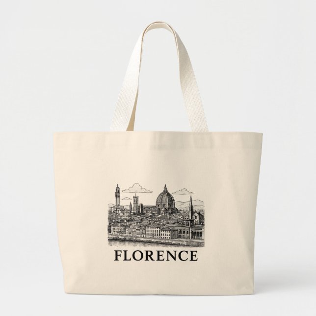 Bolsa Tote Grande Florence Cityscape - Arte de Linha da Catedral Duo (Frente)