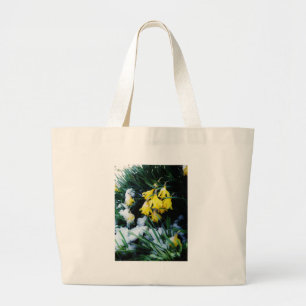 Bolsa Tote Grande Flores amarelas Daffodils na neve