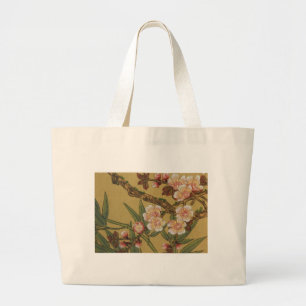 Bolsa Tote Grande Flores Asiáticas Japonesas de Cerejeira Vintage