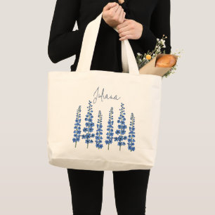 Bolsa Tote Grande Flores Azuis Delfinium de julho