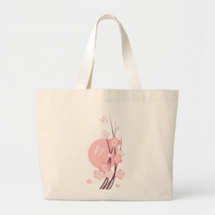 Bolsa Tote Grande Flores & borboletas cor-de-rosa da flor