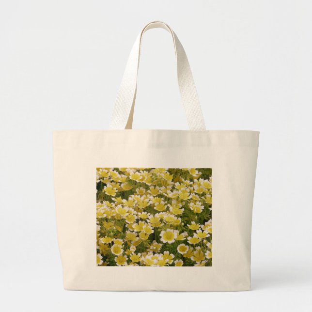 Bolsa Tote Grande Flores Brancas Sunny Douradas (Frente)