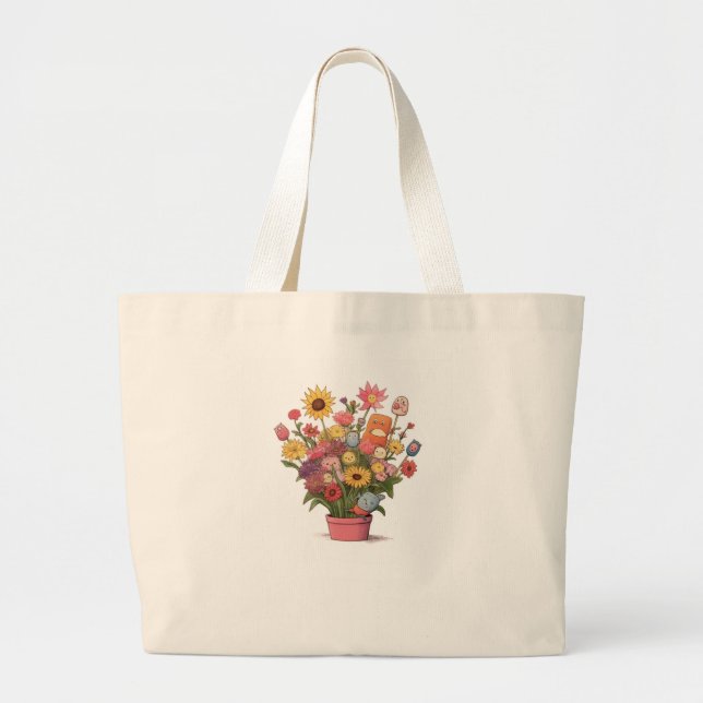 Bolsa Tote Grande Flores, buquê, vaso de flores (Frente)