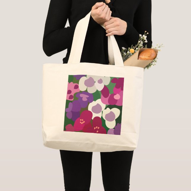 Bolsa Tote Grande Flores Coloridas de Spiderwort Floral (Frente (produto))