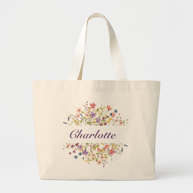 Bolsa Tote Grande Flores Coloridas Personalizadas (Frente)