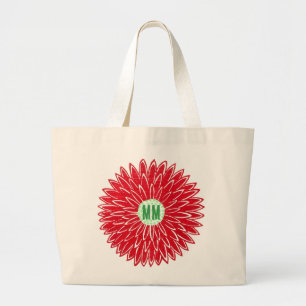 Bolsa Tote Grande Flores Cor-de-Rosa e Vermelhas em Xilogravura Vint