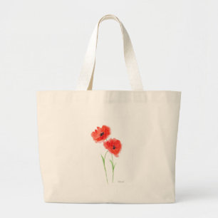 Bolsa Tote Grande Flores de papoila vermelhas