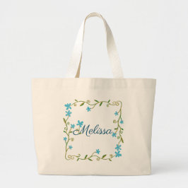Bolsa Tote Grande Flores De Subida Azul