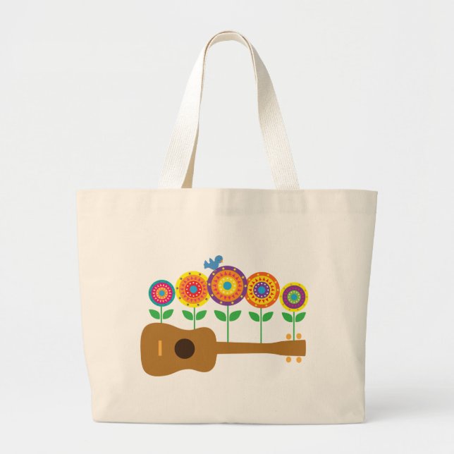 Bolsa Tote Grande Flores do Ukulele (Frente)
