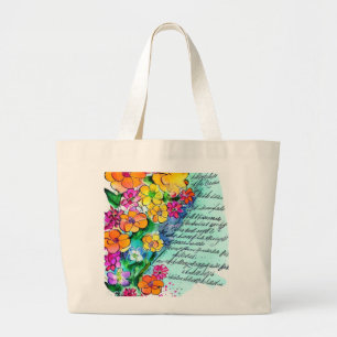 Bolsa Tote Grande Flores e Letras