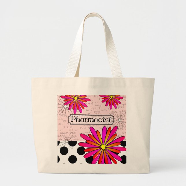 Bolsa Tote Grande Flores lunáticas do farmacêutico (Frente)