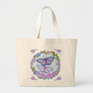 Bolsa Tote Grande Flores rosas borboletas