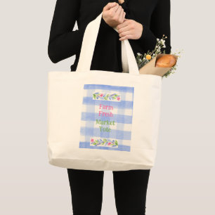 Bolsa Tote Grande Flores Xadrez Azul FARM FRESH