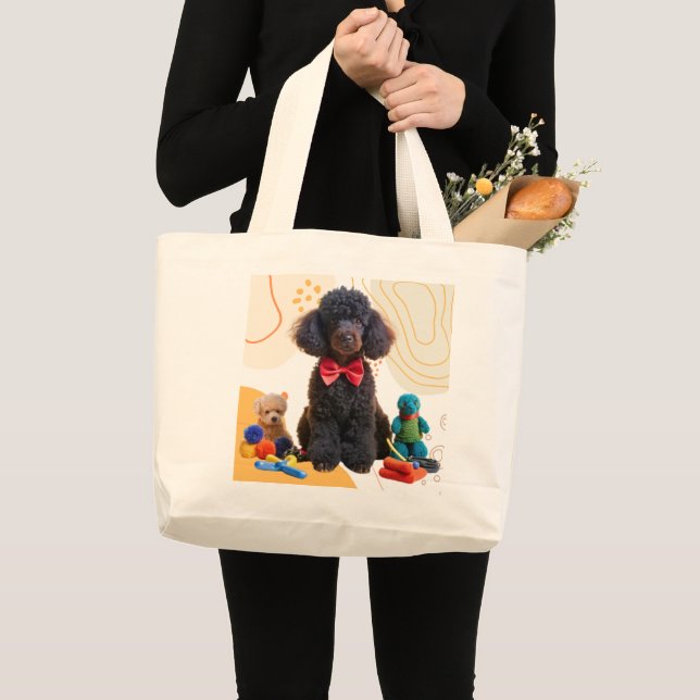 Bolsa Tote Grande Fofinho Black Poodle Chenille Tote Bag (Frente (produto))