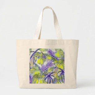 Bolsa Tote Grande Folhas tropicais grandes coloridas pintura aquosa