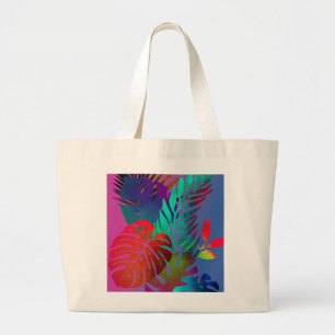 Bolsa Tote Grande Folhas Tropicais Vibrantes Estética Artística Jumb