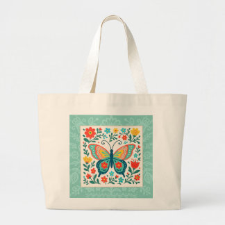 Bolsa Tote Grande Folk Art Butterfly Tote Bag