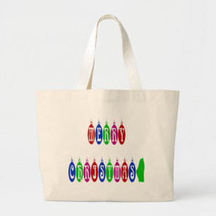 Bolsa Tote Grande Fonte Colorida de Ornamento de Natal Feliz
