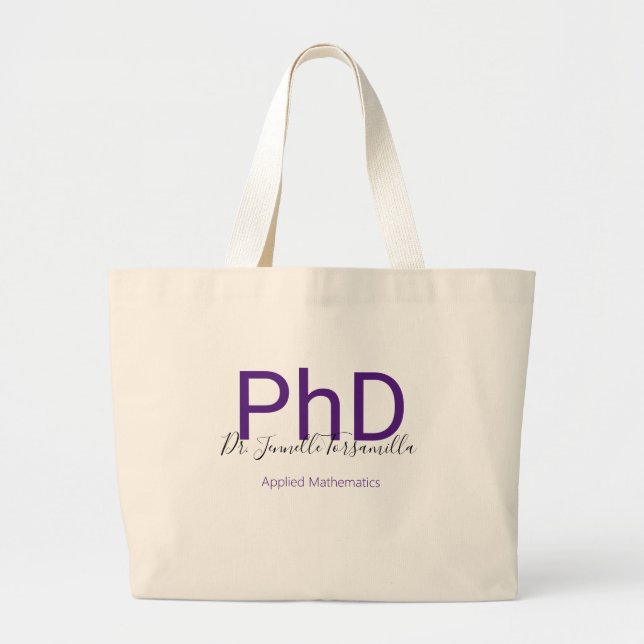 Bolsa Tote Grande Formando Purple Degree Name PhD (Frente)