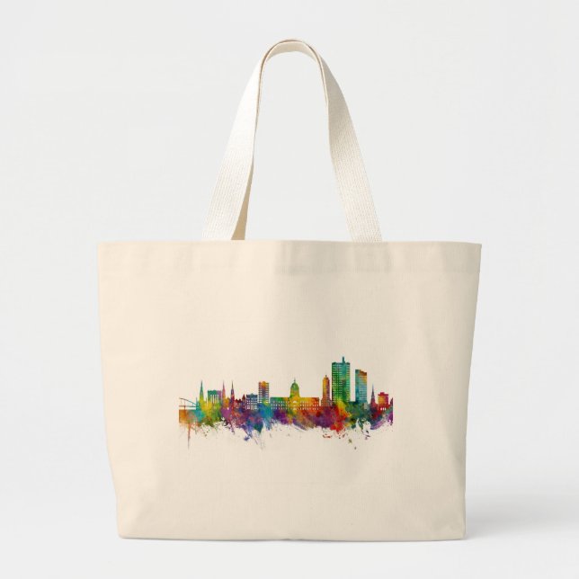 Bolsa Tote Grande Fort Wayne Indiana Skyline (Frente)