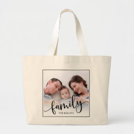 Bolsa Tote Grande Foto de Cheio Personalizada da Família, com Moldur