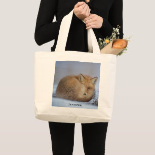 Bolsa Tote Grande Foto De Inverno Enrolada De Raposa