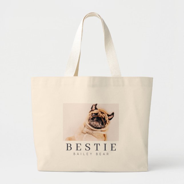 Bolsa Tote Grande Foto Mínima Moderna de Pet Bestie BFF (Frente)